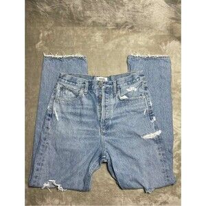 Agolde 90's Mid Rise Straight Jeans Women Size 26 Button Fly Distressed